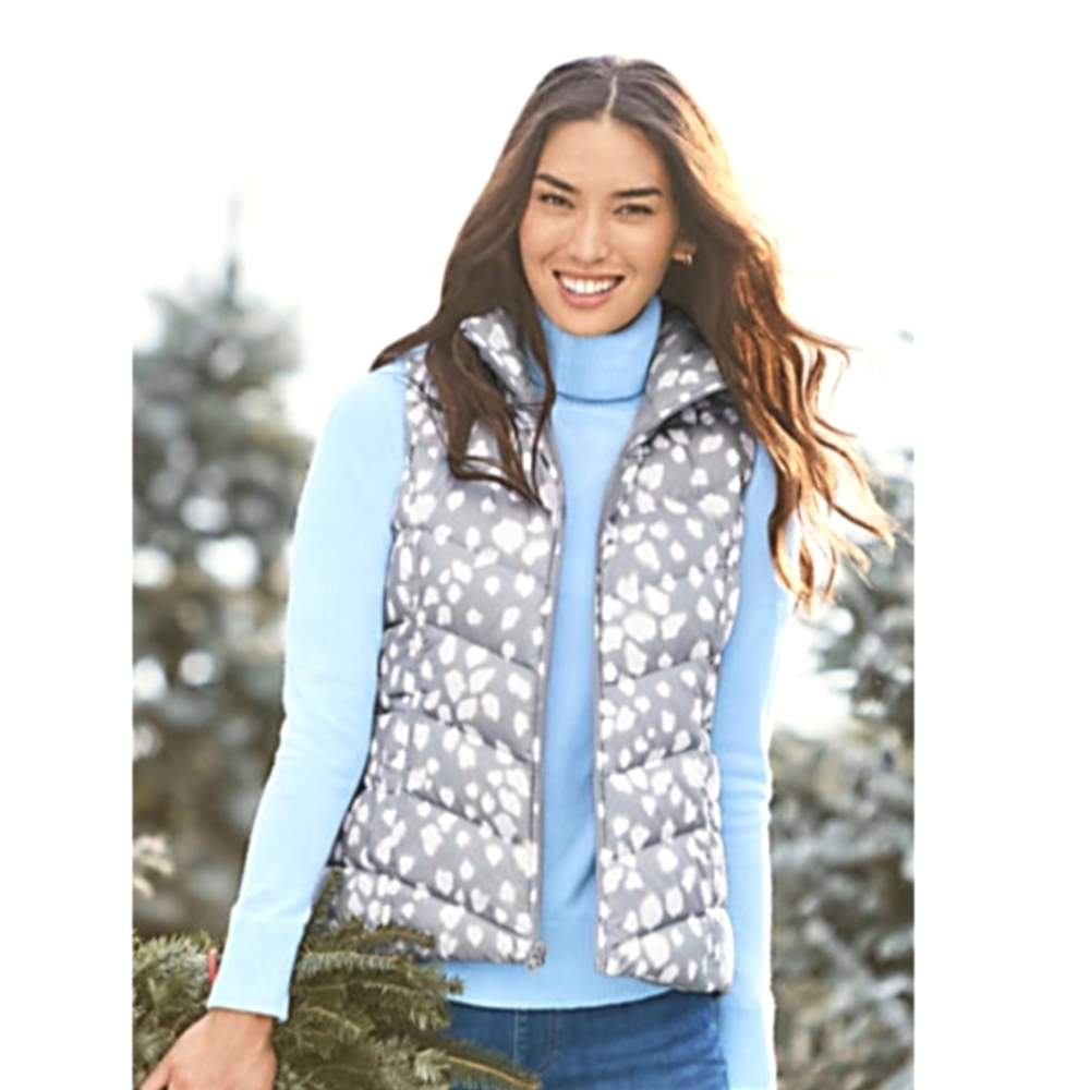 Land's End Gray Spotted Down Hyperdry Puffer Vest